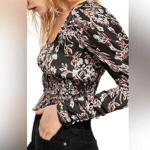 Free People Fitted Puff Sleeve Blouse in Brown and Tan